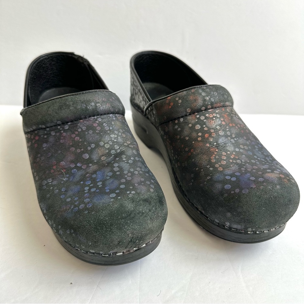 Dansko Matte Leather Paint Splatter Clogs 39